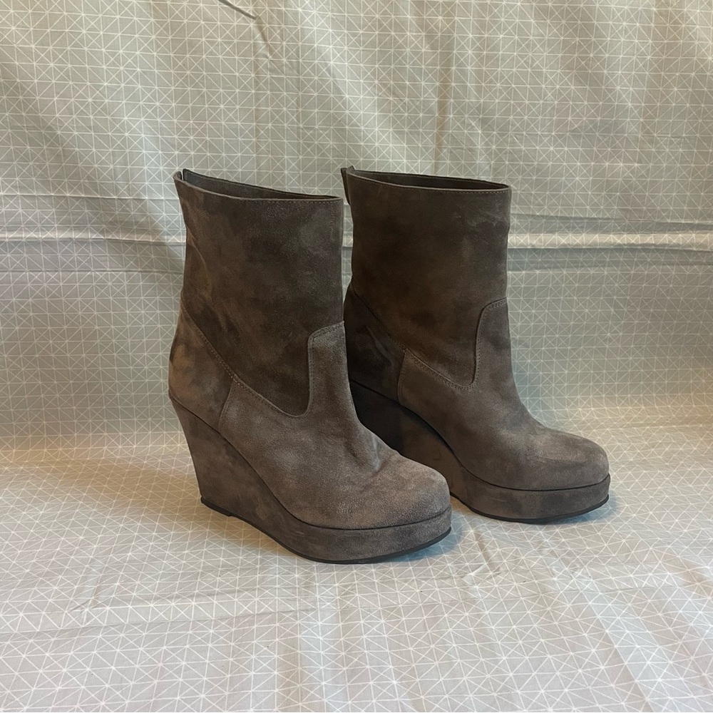 Paolo Simonini Italy Gray Suede High Wedge Ankle Boots 38